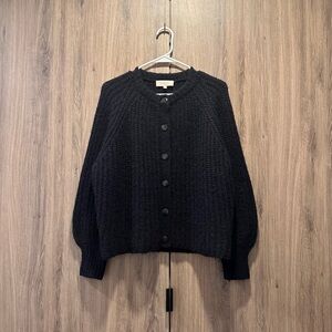 Sezane Emile Black Chunky Alpaca Wool Crew Neck Cardigan Size S